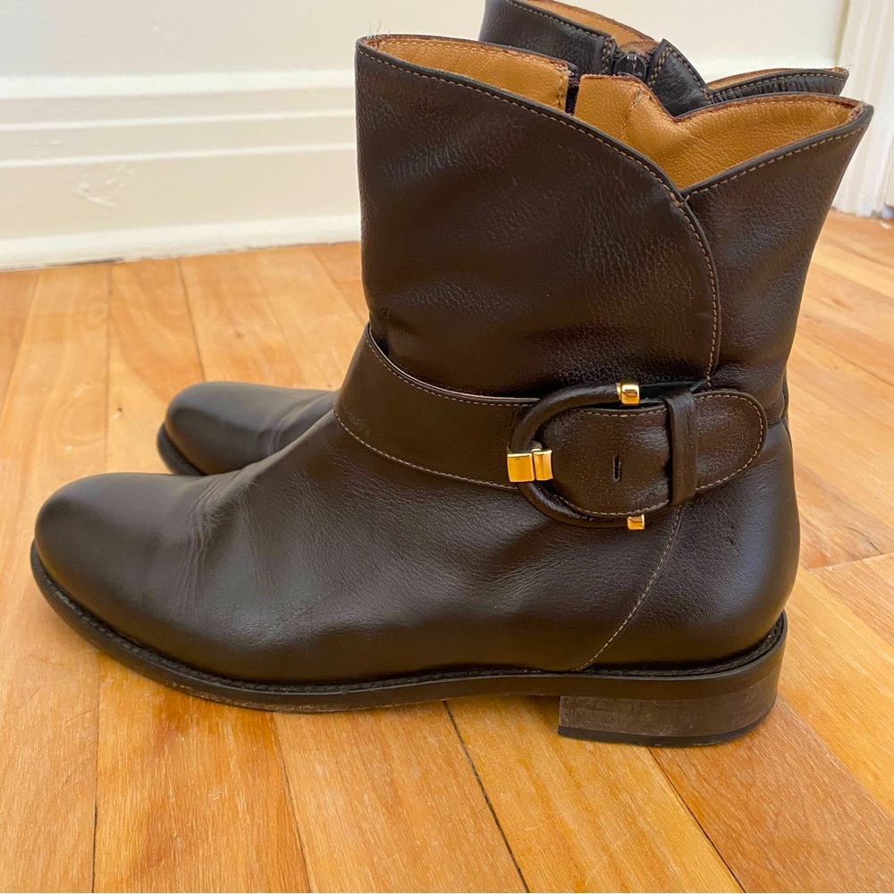 Elegant Brown Ankle Boots with Gold Buckle made in Italy